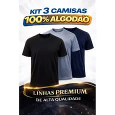 Kit 3 Camisetas Lisa Premium 100% Algodão Masculina Básicas