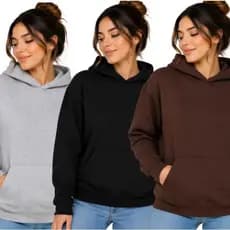 Kit 2 Moletons Femininos Canguru Flanelados Preto Branco Bege Marrom - Inverno Frio Casual