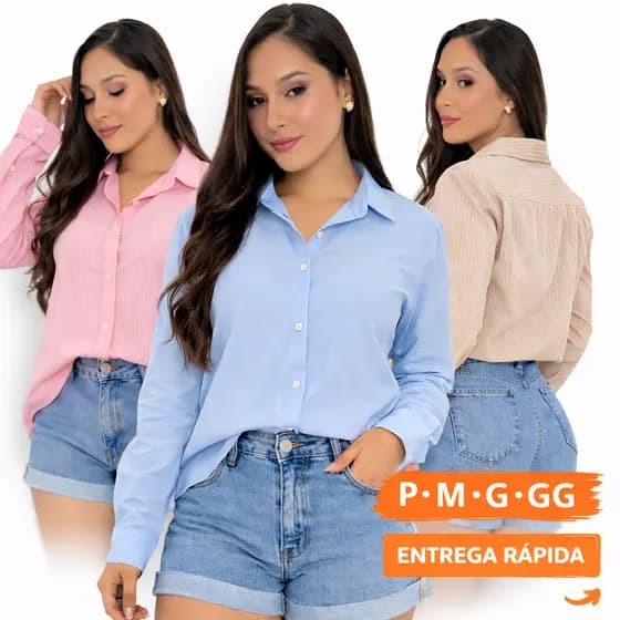 Camisa Feminina Listrado Social Manga longa Estampa Listrada Fina Sem Bolso Tecido Premium Elegante