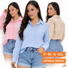 Camisa Feminina Listrado Social Manga longa Estampa Listrada Fina Sem Bolso Tecido Premium Elegante