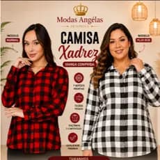 Blusa Camisa Feminino Xadrez Social Manga Longa Elegante Com Botões Tecido Estilosa(M G GG G1 G2 G3)