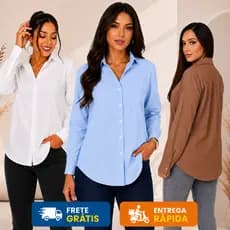 Camisa Feminina Lisa Social Calorinho Manga Longa Viscolinho Premium Leve Botões Elegante Soltinho o