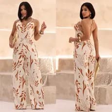 Macacão longo costa  nua amarração nas costas zíper invisível (bojo e forrado ) bolsos laterais moda feminina elegante