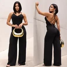 Macacão feminino pantalona  forro e bojo costa vazadas regulaguem Moda feminina elegante Festas casual