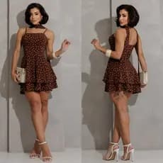 Macaquinho estampado rodado  de cinto móvel tendência moda feminino elegante