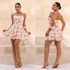 macaquinho saia feminino estampado de laço móvel alça ajustável bojo e forro moda feminina