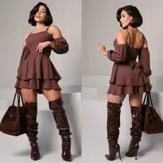 Macaquinho  Cigana  feminino acinturado com manga e laço alças ajustáveis moda feminina elegante festas