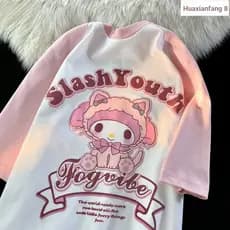 Japonês dos desenhos animados doce legal cor combinando manga Raglan camiseta de manga curta feminina verão solto reduçã