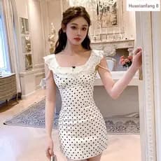 {Novos produtos} Vestido doce coreano japonês saia quadril verão saia francesa cintura estreita moda bolinhas renda mais
