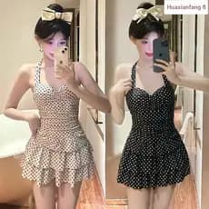 Estilo japonês saia de uma peça estilo bolinhas Halterneck maiô feminino primavera quente estilo férias mais magro olhar