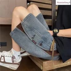 {Novo produto} verão lavado Retro Denim Shorts masculino americano High Street angustiado calças cortadas retas casuais