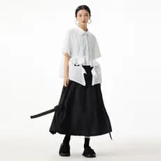 Olhos grandes [Roupas femininas estilo Yamamoto] Camisa de manga curta-2 cores estilo japonês elegante cintura estreita
