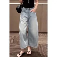 Jeans de olhos grandes-jeans finos mulheres cobrindo virilha calças de perna larga verão Drape calças de perna reta form