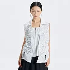 Olhos grandes [Roupas femininas estilo Yamamoto] Colete-2 cores estilo Yamamoto falso de duas peças plissado colete de c