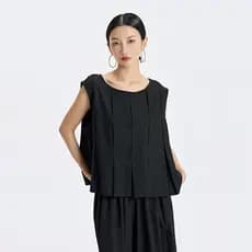 Olhos grandes [Roupas femininas estilo Yamamoto] Colete-2 cores estilo japonês estilo escuro colete plissado sem mangas