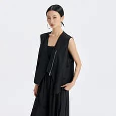 Olhos grandes [Roupas femininas estilo Yamamoto] Colete-2 cores estilo escuro costura assimétrica colete com zíper - ver
