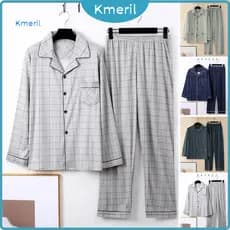 { kmeril.th1 } Conjunto De Pijamas Masculinos De 2 Unidades/Com Estampa Xadrez Lapela Manga Comprida Camisa De Peito Úni