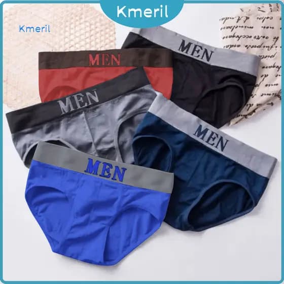 { kmeril.th1 } Cuecas Masculinas Cintura Média Sem Costura Estampa De Letras Elástica Macia Respirável Anti-Séptica Fina