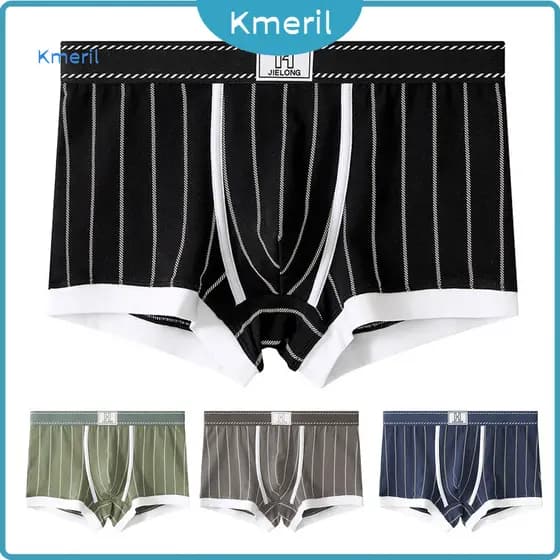 { kmeril.th1 } Boxer Cueca 3D Alfaiate U Convexo Sacos Respirável Elástico Slim Fit Boxers Listrado Estampa Confortável