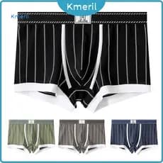 { kmeril.th1 } Boxer Cueca 3D Alfaiate U Convexo Sacos Respirável Elástico Slim Fit Boxers Listrado Estampa Confortável