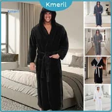 { kmeril.th1 } Roupão Masculino Com Capuz E Cinto Ajustável , Super Macio , Fofo , Altamente Absorvente , Cor Sólida , D