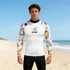 Verão Masculino Rash Guards Surf Mergulho Terno De Banho Manga Longa Camiseta Nadar UPF 50 + Natação Água Praia Roupas E