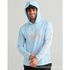 HUK UPF50 + Camisa De Pesca Masculina Com Capuz E Máscara Facial Manga Longa Proteção Solar Secagem Rápida Respirável Ao