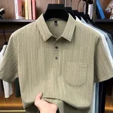 Camisa POLO masculina de manga curta de seda gelo verão camiseta negócios Casual lapela topo respirável fino sensação fr