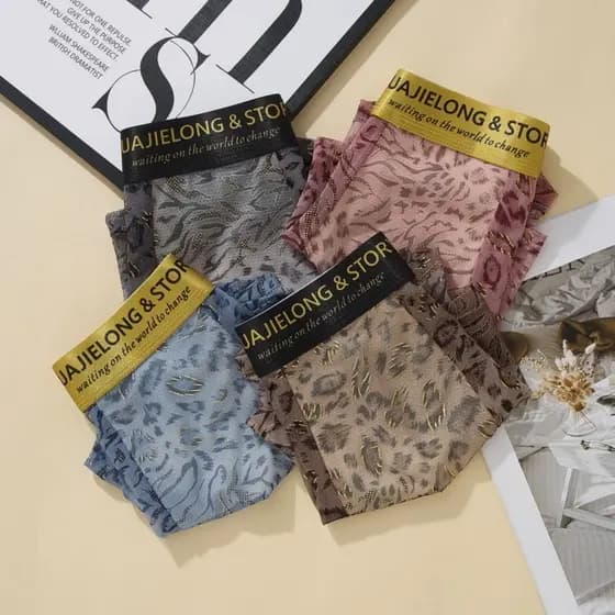 Roupa íntima masculina com estampa de leopardo, seda gelada, primavera verão, malha respirável, secagem rápida, boxer es