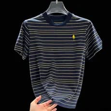 2026 verão em torno do pescoço algodão de manga curta masculino High-End costura personalizada moda All-Match Stri