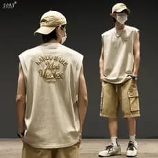 Colete masculino verão ins Hip-Hop impresso puro algodão colete solto esportes americano em torno do pescoço sem mangas