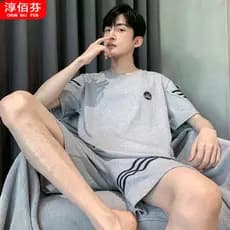 Pijamas masculinos Chunbaifen Pijamas masculinos de manga curta de algodão estilo masculino adolescente estilo fino masc