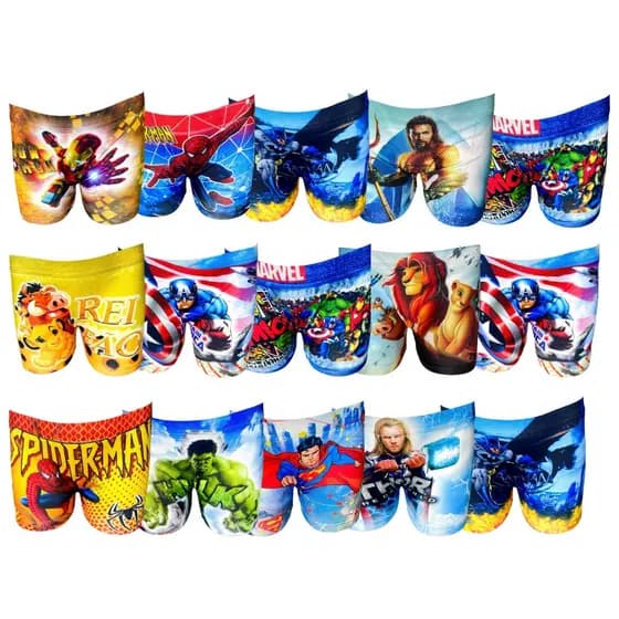 Kit 5 ou 10 Cueca Infantil Box Boxer Menino Personagens Super-Heróis