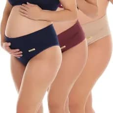 Kit 3 Calcinha Gestante Pós Parto Cinta Modeladora Cintura Alta Compressão Segura Barriga Cós Alto