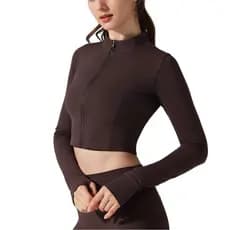 [Estoque pronto] Jaqueta esportiva mais fina aparência Fitness dedo zíper manga comprida Yoga Wear ao ar livre corpo-Sha