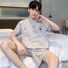 Conjunto de pijama masculino de manga curta Conjunto de pijama masculino de manga curta Shorts de manga curta Estilo fin