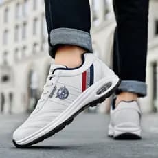 2026 Sapatos Masculinos Versão Coreana Masculino Casual Respirável Esportes Sapatos de Couro Casuais Almofada de Ar Abso