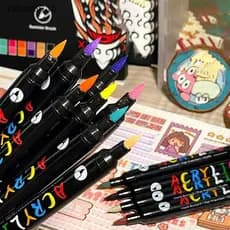 ruier Professional Art Use Marcadores De Tinta Acrílica De 24/48/72 Cores , Canetas Finas E De Ponta Dupla , Adequadas P