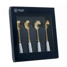Conjunto 4 Colheres de Chá de Aço Inox com Cabo de Cerâmica Flowers Dourado/Branco - Wolff