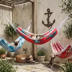 Rede Descanso Dormir Pets Gato Cachorro Brim Franja Resistente Confortável Suporta 20kg 144cm x 78cm