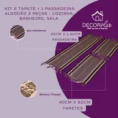 Kit 2 Tapete + 1 Passadeira algodão 3 peças - Cozinha Banheiro Sala