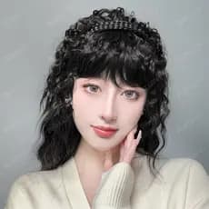 Franja peruca feminina bandana integrada strass milho Perm cabeça substituição bloco capa cabelo branco aumentar Volume