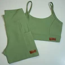 Conjunto Fitness Canelado - Shorts com Bolso + Top de Alça
