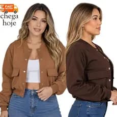 JAQUETA MOLETOM feminina de botão, estilosa e elegante, cômoda e casual