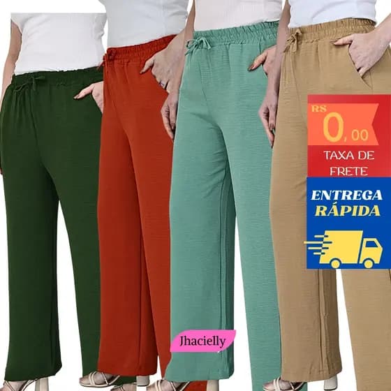 Calça Pantalona feminina Com Bolso Cintura alta Com Elastico Duna folgadinha M G GG Plus size
