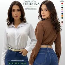 Camisa Social Feminina Crepinho Premium Manga Longa – Elegante, Confortável e Versátil
