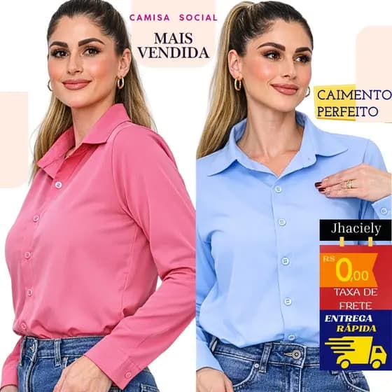 Camisa Social Feminina Manga Longa Crepinho Leve com Elastano Elegante Trabalho Confortável M ao G3