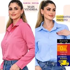 Camisa Social Feminina Manga Longa Crepinho Leve com Elastano Elegante Trabalho Confortável M ao G3