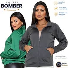 Jaqueta Bomber Feminina Moletinho com Elastano – Conforto, Estilo e Proteção para o Inverno | Zíper Frontal | Bolsos Fun