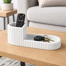 Organizador de Mesa Ripado  2 Compartimentos Porta Controle Caneta Chave Escritório Home Office